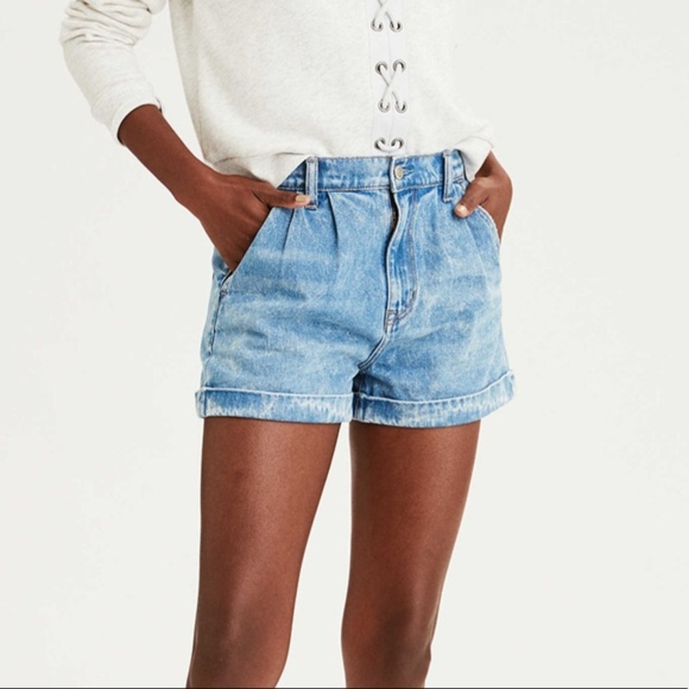 american eagle | mom shorts pleated cuffed high waist 90s blue 2